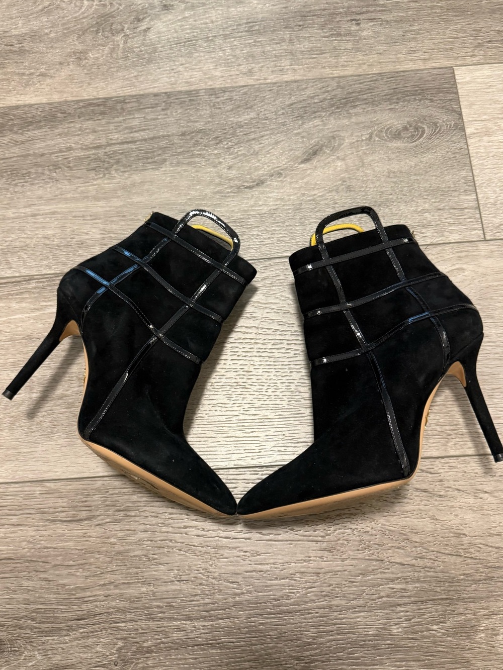 Charlotte Olympia Suede Boots black Lucinda pointed toe heeled boots size 36